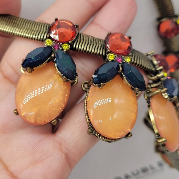 BaubleBar Opaque Amber Navy & Pink Glass Scarab Style Statement Necklace 16”+3” - Picture 6 of 12